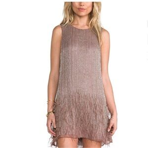 Parker Peach Sleeveless Fringe Dress